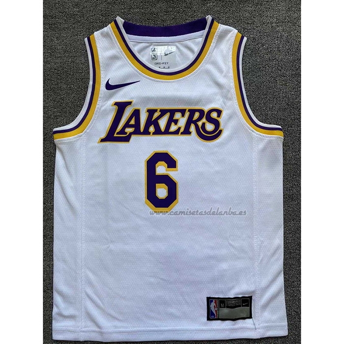 Camiseta Nino Los Angeles Lakers LeBron James NO 6 Association 2022-23 Blanco